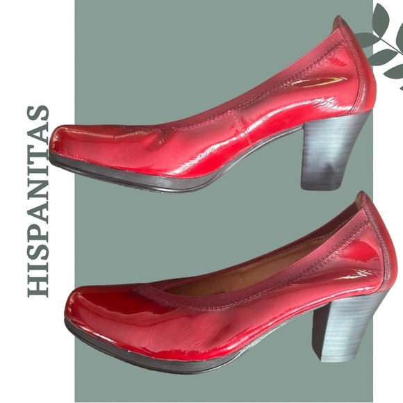 Hispanitas Red Leather Heel Pump Shoe Made in Spain Size 37 Size 6 - Picture 1 of 7